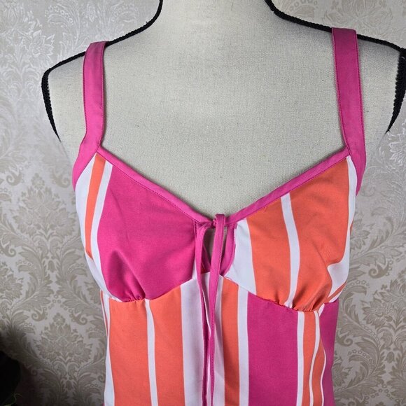 Size Medium Reversible Summer Dress Pink White Orange Stripes/Pink White Floral - Picture 2 of 16